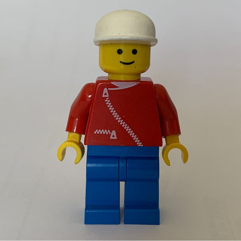 LEGO Man, Red Jacket with Zipper, Blue Legs, White Cap (fig-008207)