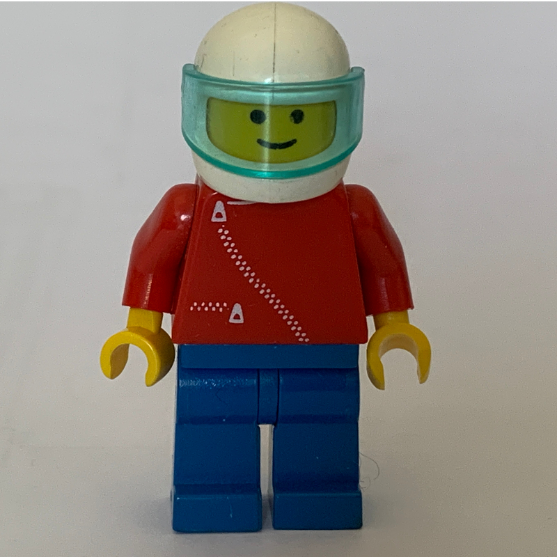 LEGO Man, Red Jacket with Zipper, Blue Legs, White Helmet with Visor (fig-008208)