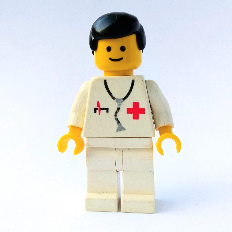 LEGO Doctor, White Torso with Stethoscope and Red Cross, White Legs, Black Hair (fig-008212)