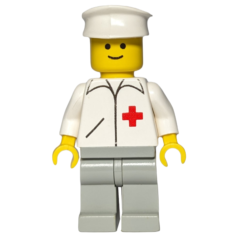 LEGO Doctor, White Jacket with Red Cross, Light Gray Legs, White Hat (fig-008213)