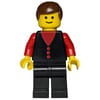 Man, Black Vest over Red Shirt, Black Legs, Brown Hair