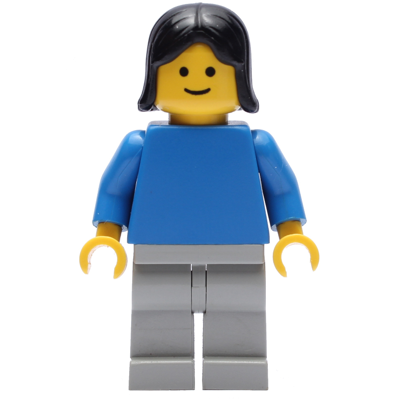 LEGO Woman, Blue Torso, Light Gray Legs, Black Hair (fig-008216)