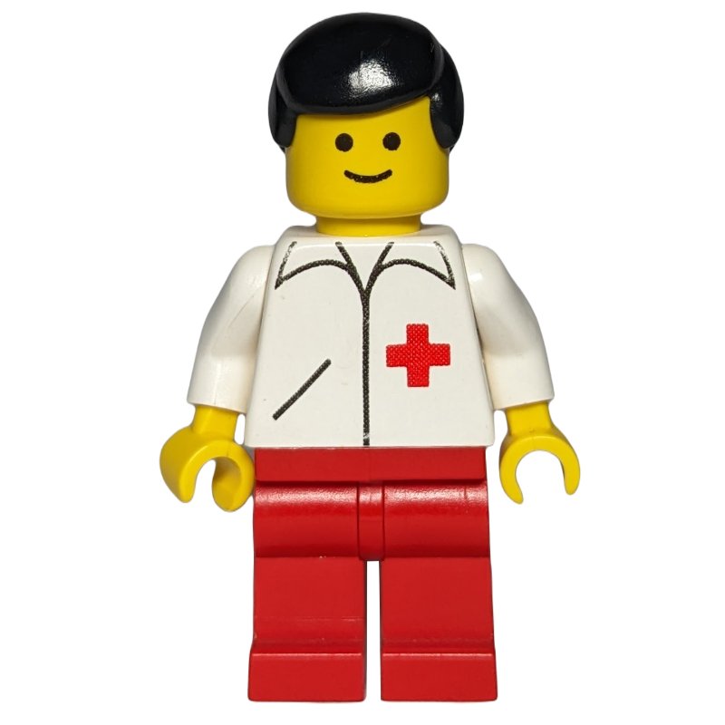 LEGO Doctor, White Jacket with Red Cross, Red Legs, Black Hair (fig-008217)