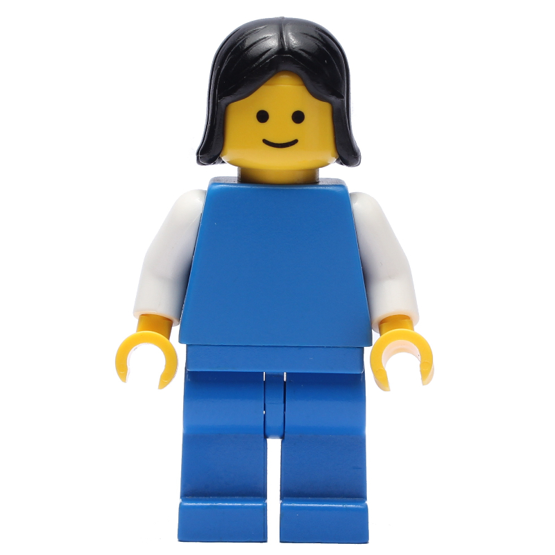 LEGO Woman, Blue Torso with White Arms, Blue Legs, Black Hair (fig-008219)