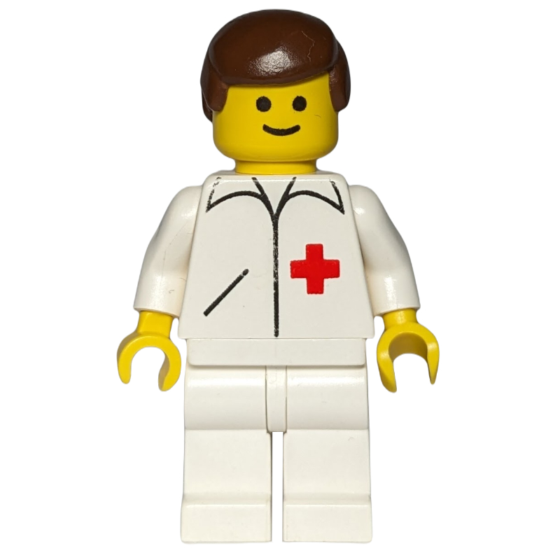 LEGO Doctor, White Jacket with Red Cross, White Legs, Brown Hair (fig-008220)