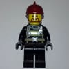 Fireman, Black Fire Suit with Gauge and Straps, Black Legs, Dark Red Helmet, Beard