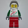Racer, White and Green Jacket with Octan Logo, Red Legs, White Helmet with Trans-Brown  Visor