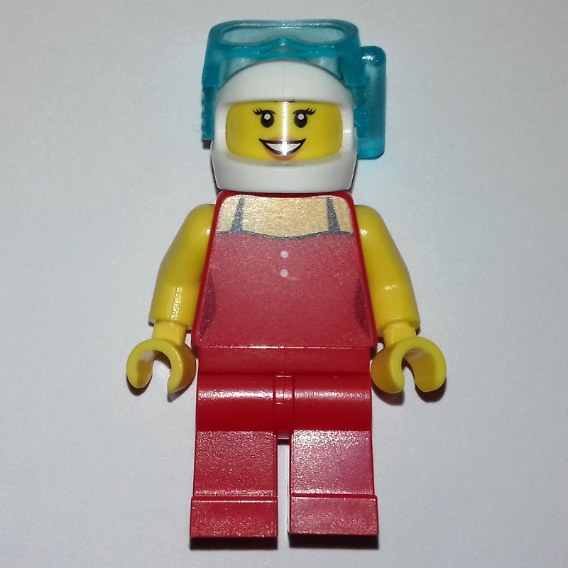 LEGO Woman, Red Swimsuit, White Helmet with Divers Mask (fig-008230)