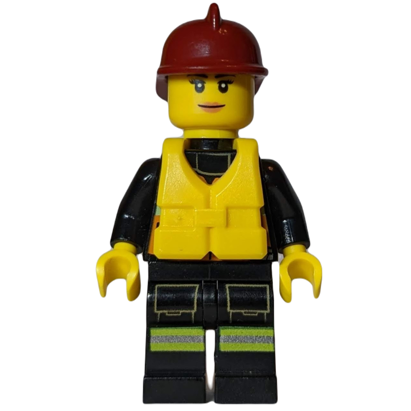 LEGO Firewoman, Orange Safety Vest with Radio, Red Helmet, Yellow Life Vest (fig-008233)