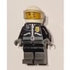 Policeman, Black Jacket with Zipper, Radio, and Badge, White Helmet and Visor, Brown Eyebrows