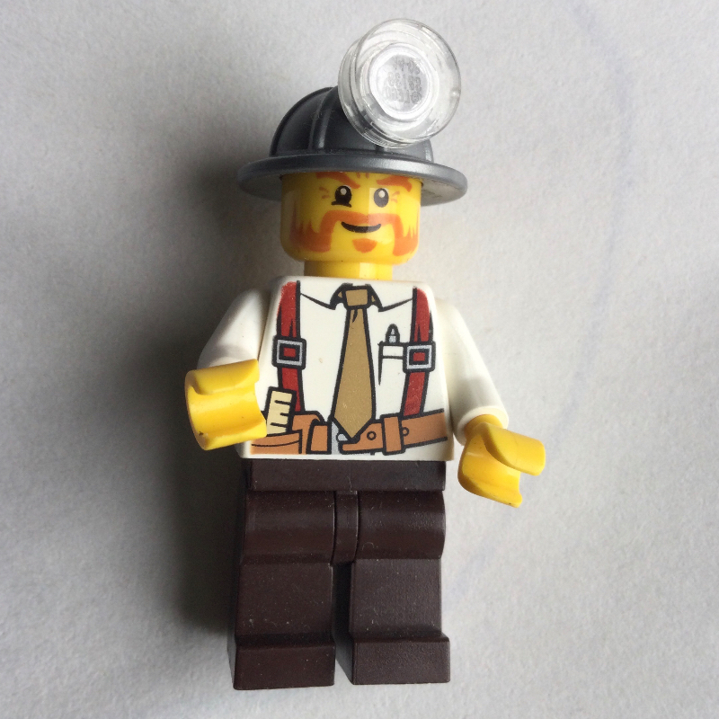 LEGO Miner, White Shirt with Tie and Suspenders, Mining Hat, Mutton Chops and Moustache (fig-008239)