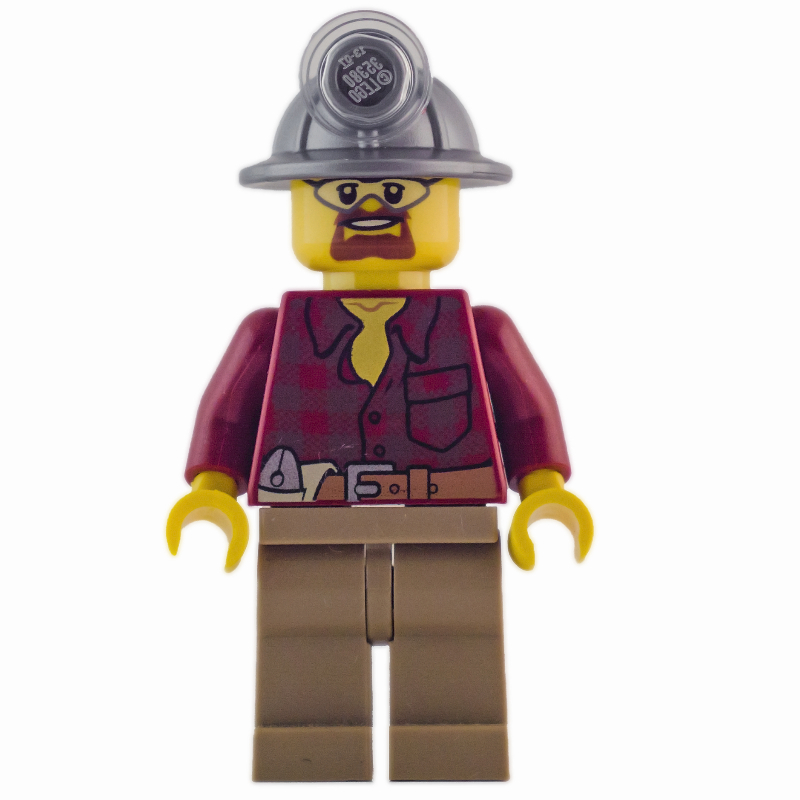 LEGO Miner, Dark Red Flannel Shirt, Dark Tan Legs, Mining Hat, Goatee Beard and Goggles (fig-008242)