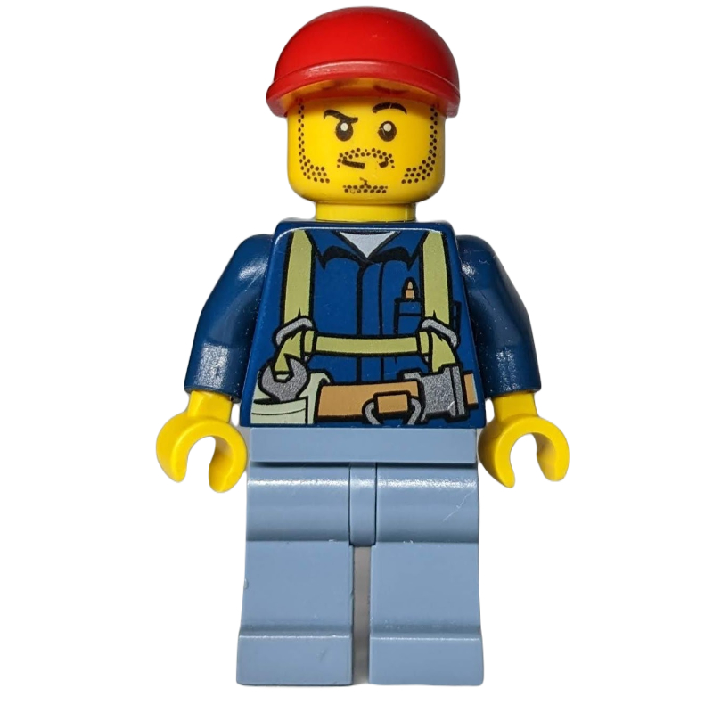 LEGO Miner, Dark Blue Shirt with Harness, Red Cap, Stubble (fig-008243)