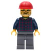 Man, Dark Blue Plaid Shirt, Dark Bluish Gray Legs, Red Hard Hat, Beard and Glasses
