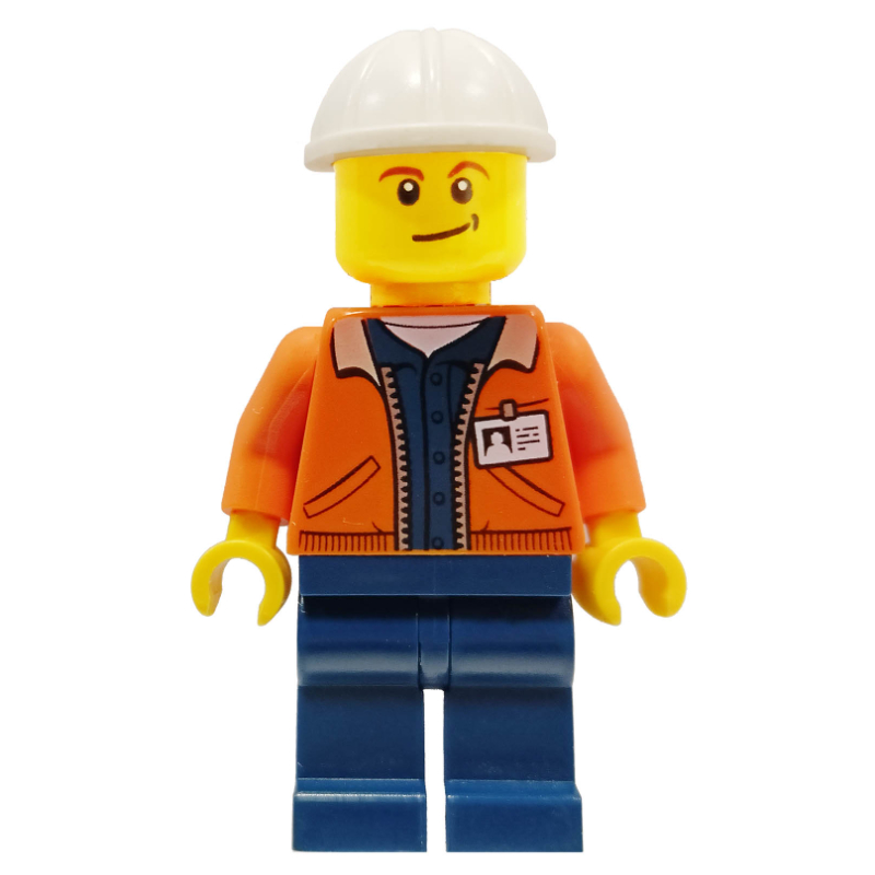 LEGO Miner, Open Orange Jacket with ID Badge, White Hard Hat (fig-008282)