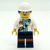 Miner, Woman, Open White Jacket with Shoulder Belt and ID Badge, White Hard Hat with Hair, Safety Glasses