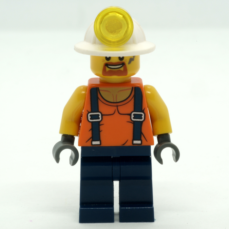 LEGO Miner, Orange Vest with Suspenders, Mining Hat, Goatee Beard and Dirty (fig-008287)