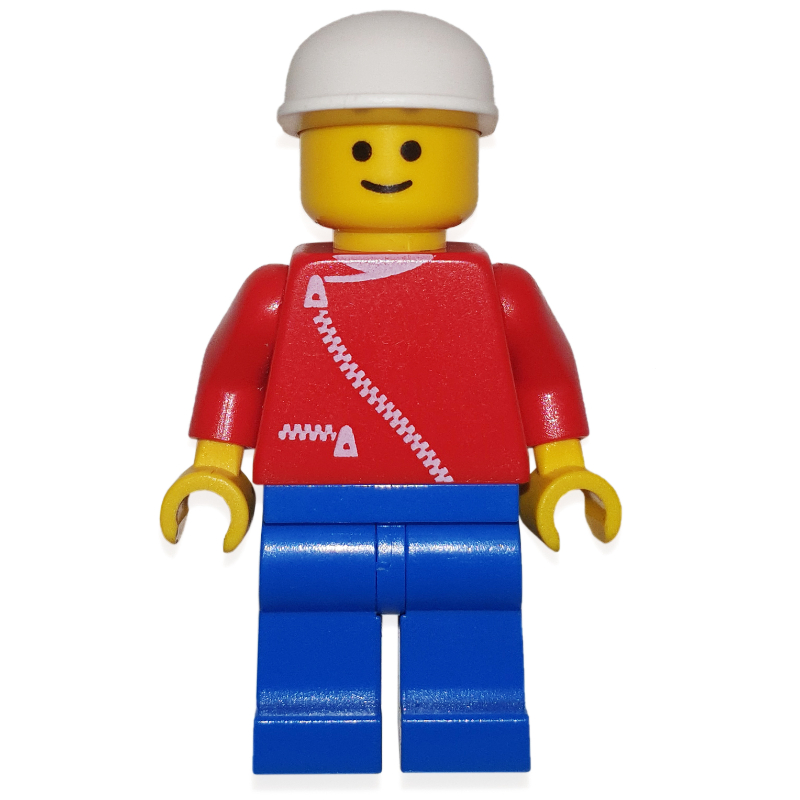 LEGO Man, Red Jacket with Zipper and Pockets, Blue Legs, White Cap (fig-008294)