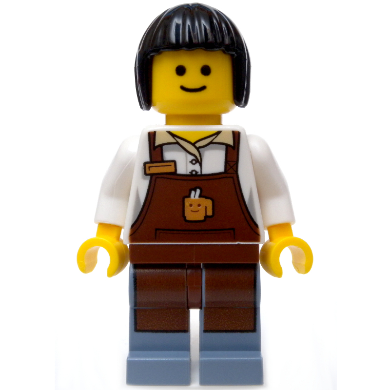 LEGO Barista, White Torso, Reddish Brown Apron, Sand Blue Legs, Dark Gray Side Shadows (fig-008313)