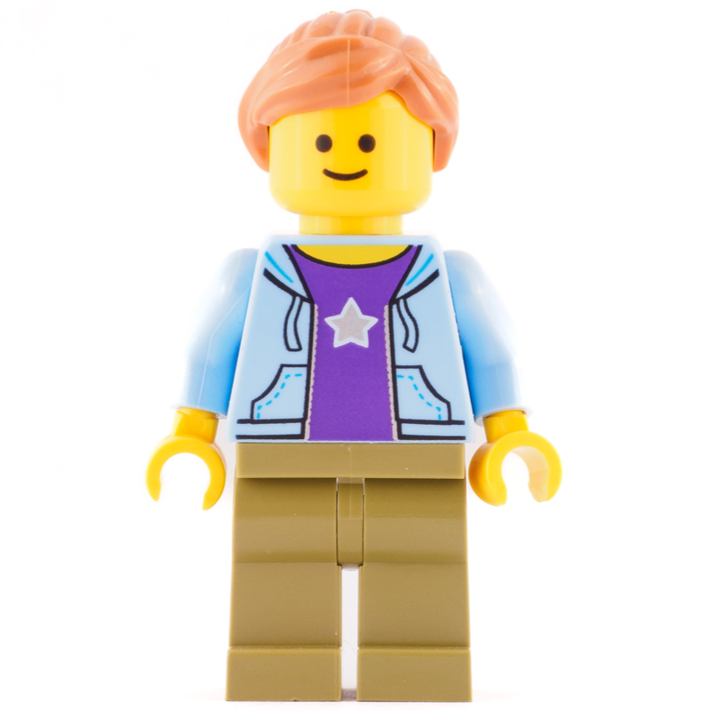 LEGO Bright Light Blue Torso, Jacket, Olive Green Legs, Dark Orange Hair (fig-008316)