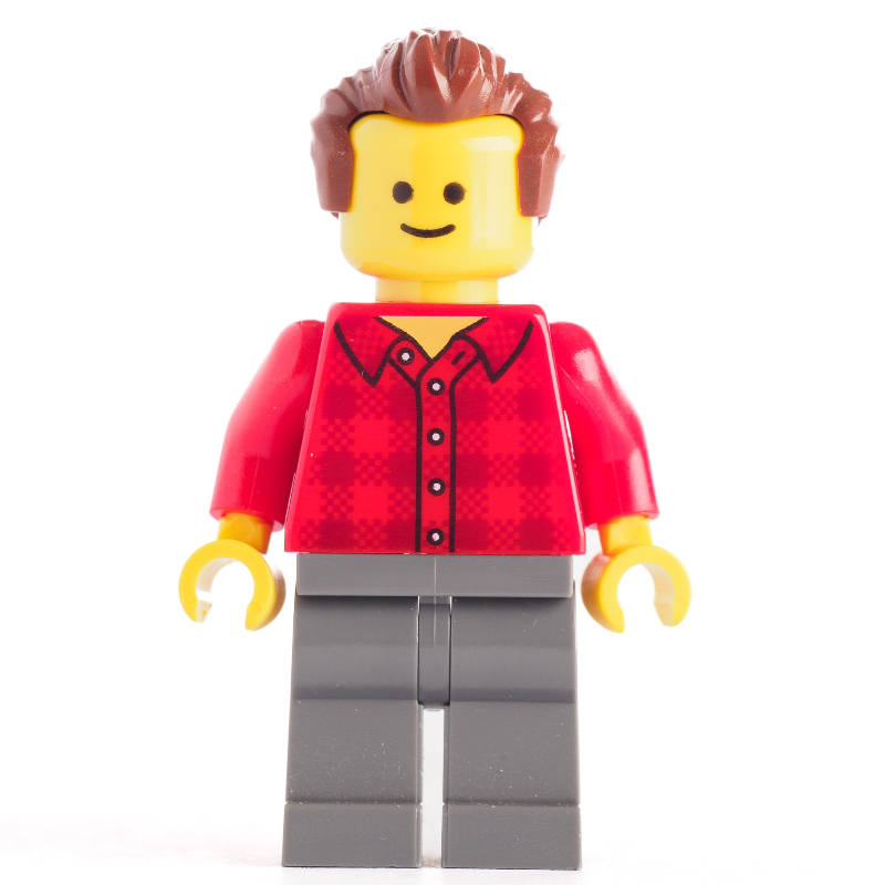LEGO Red Torso Plaid, Dark Bluish Grey Legs, Reddish Brown Hair (fig-008317)