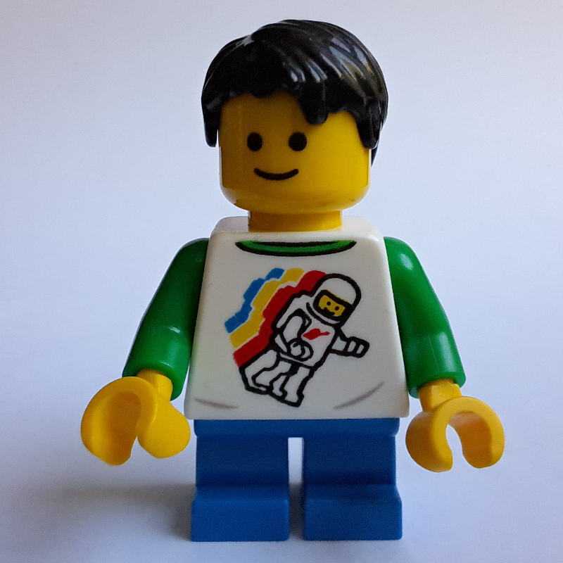 LEGO White Torso with Space Figure, Blue Legs, Black Hair (fig-008319)