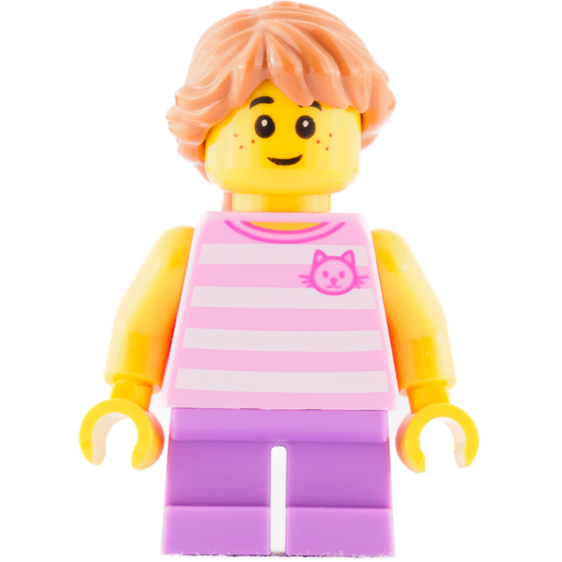 LEGO Kid, Bright Pink Torso, Medium Lavender Legs, Medium Nougat Hair (fig-008327)