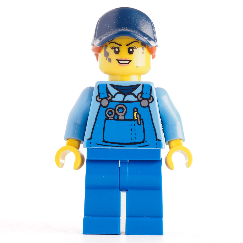 LEGO Mechanic, Medium Blue Torso, Blue Overall, Blu Cap with Hair (fig-008329)
