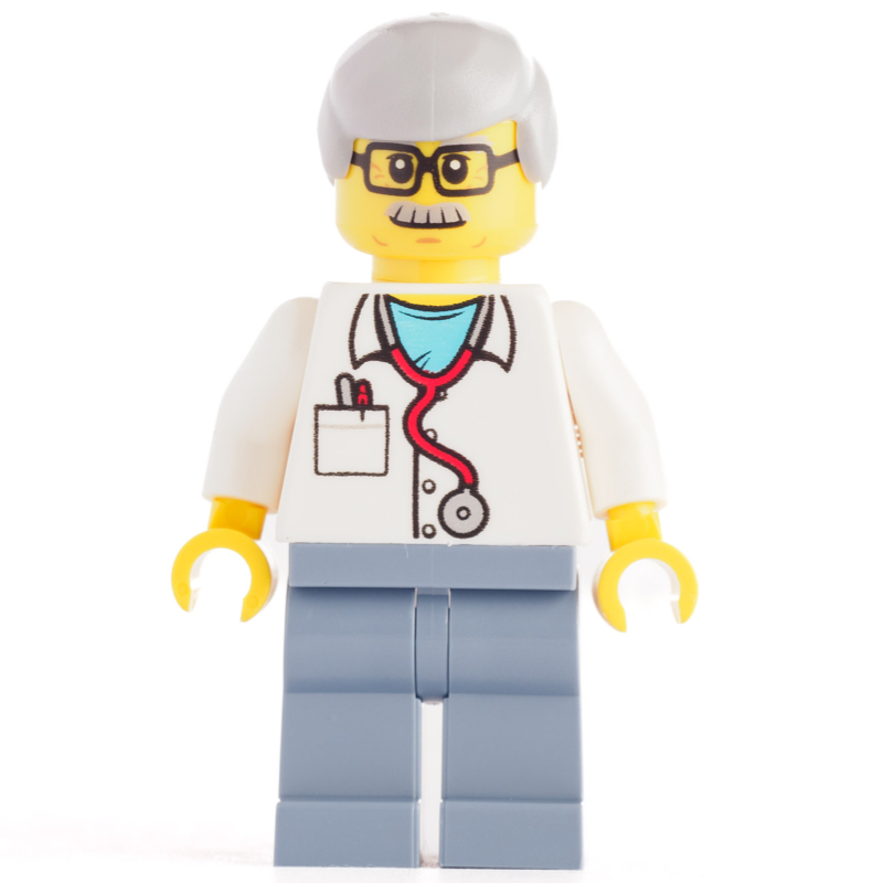 LEGO White Torso Lab Coat, Sand Blue Legs, Light Bluish Grey Legs (fig-008331)
