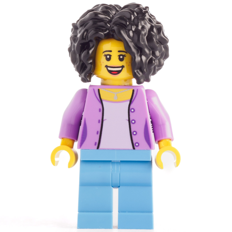 LEGO Medium Lavender Torso, Medium Blue Legs, Black Hair (fig-008334)