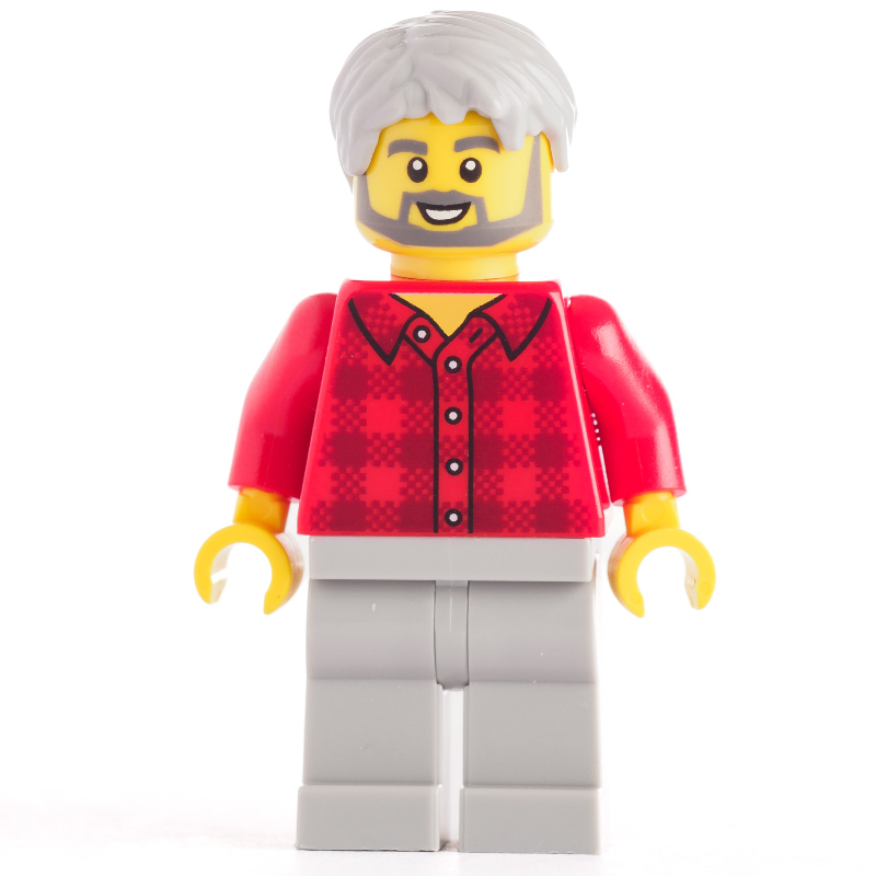 LEGO Red Torso Plaid, Light Bluish Grey Legs, Hair (fig-008336)