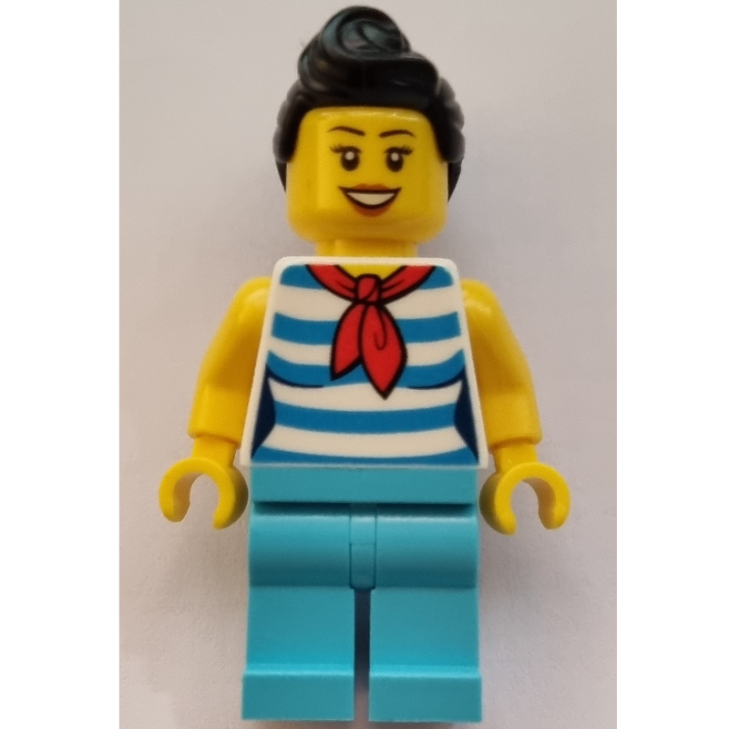 LEGO White Torso, Medium Azure Legs, Black Hair (fig-008343)