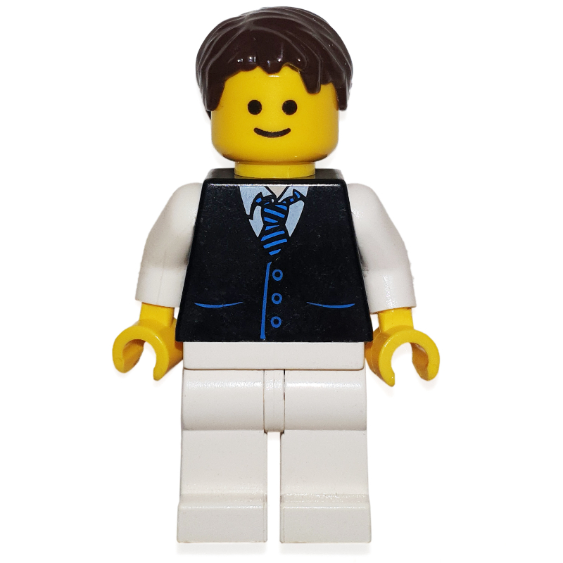 LEGO Black Torso Jacket, White Legs, Dark Brown Hair (fig-008345)