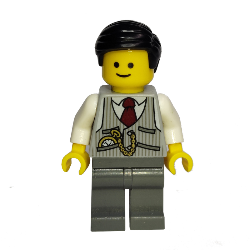 LEGO Light Bluish Grey Torso Jacket, Dark BLuish Grey Legs, Black Hair (fig-008349)