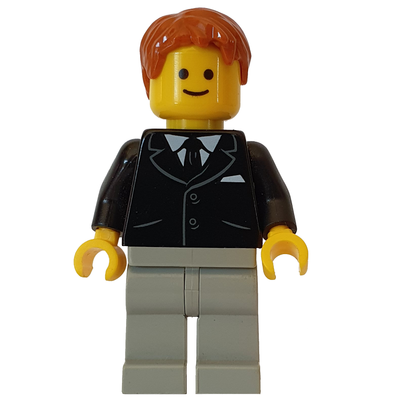 LEGO Black Torso Jacket, Light Bluish Gray Legs, Dark Orange Hair (fig-008350)