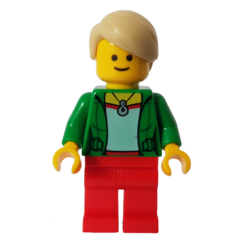 LEGO Green Torso, Red Legs, Tan Hair (fig-008351)