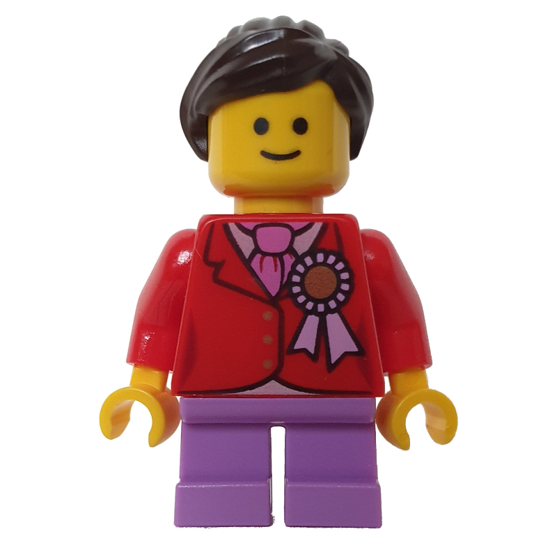 LEGO Kid, Red Torso, Medium Lavender Legs, Dark Brown Hair (fig-008352)
