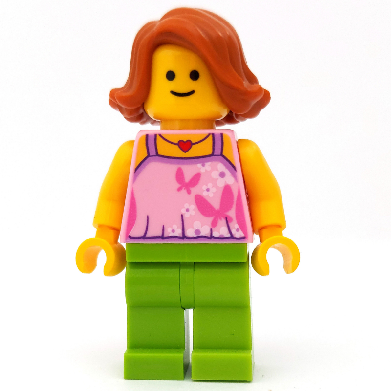 LEGO Bright Pink Torso, Lime Legs, Dark Orange Hair (fig-008353)