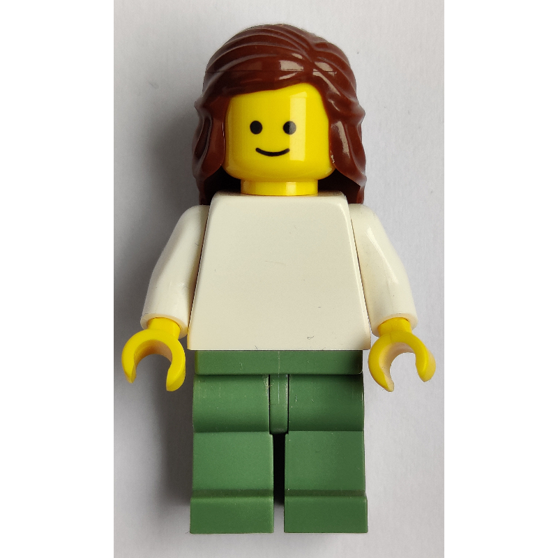 LEGO White Torso, Sand Green Legs, Reddish Brown Hair (fig-008355)