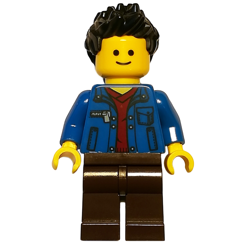 LEGO Blue Torso, Dark Brown Legs, Black Hair (fig-008359)