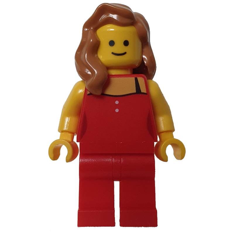 LEGO Red Torso, Red Legs, Medium Nougat Hair (fig-008361)