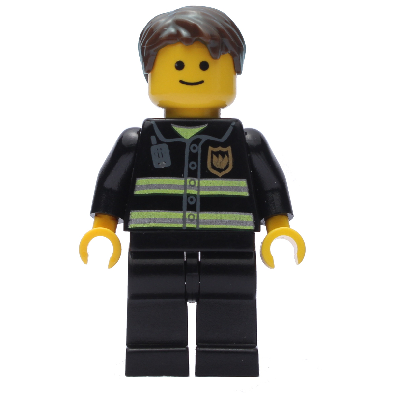 LEGO Fire Fighter, Black Torso, Black Legs, Dark Brown Hair (fig-008364)