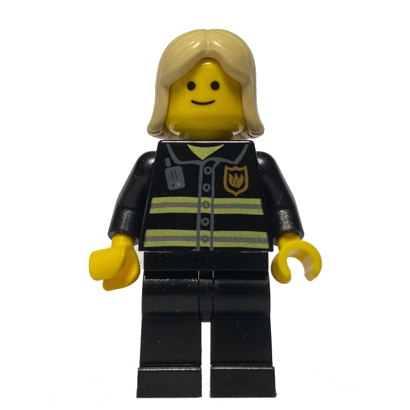 LEGO Fire Fighter, Black Torso, Black Legs, Tan Hair (fig-008365)