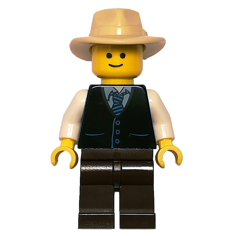 LEGO Black Torso Jacket, Dark Brown Legs, Tan Hat (fig-008373)