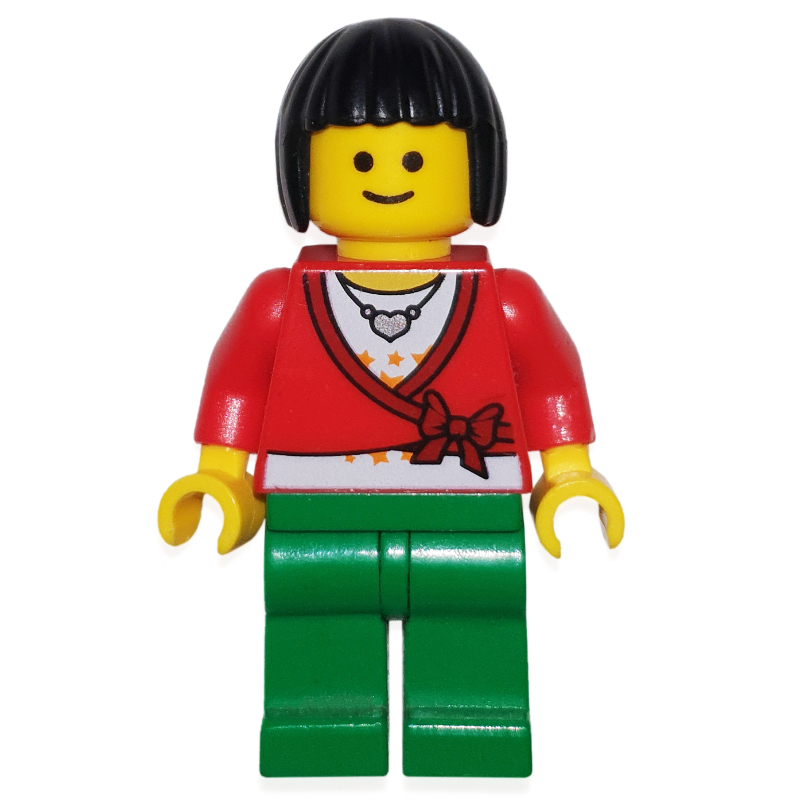 LEGO Red Torso, Green Legs, Black Hair (fig-008379)