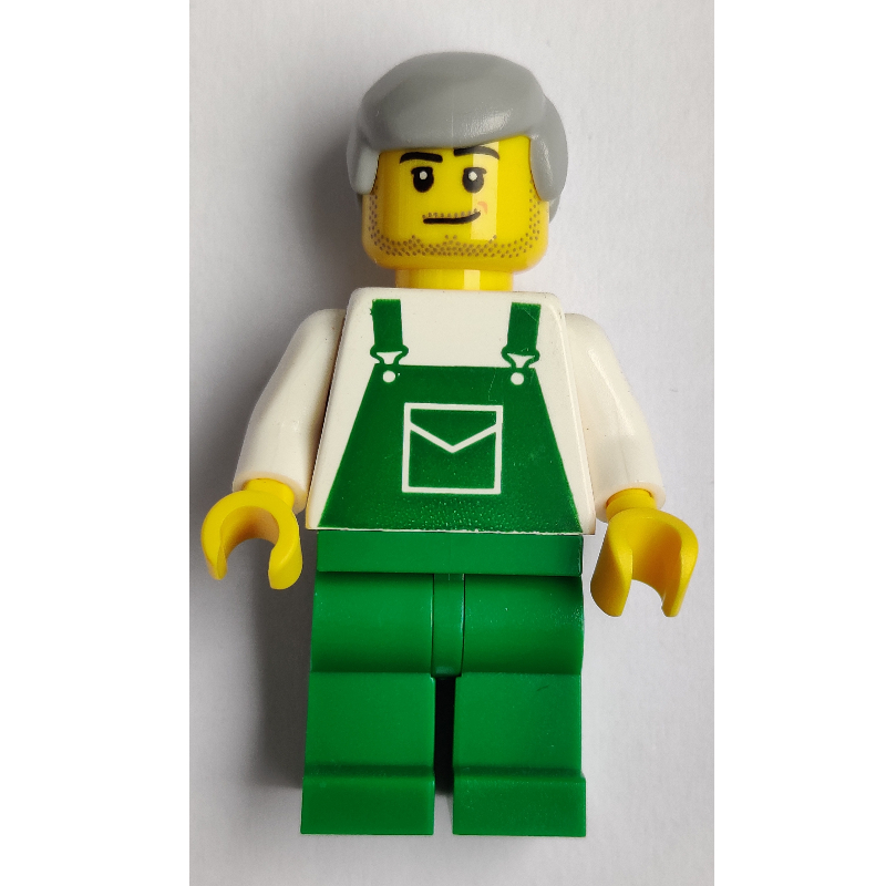 LEGO White Torso, Green Overall, Light BLuish Grey Hair (fig-008390)