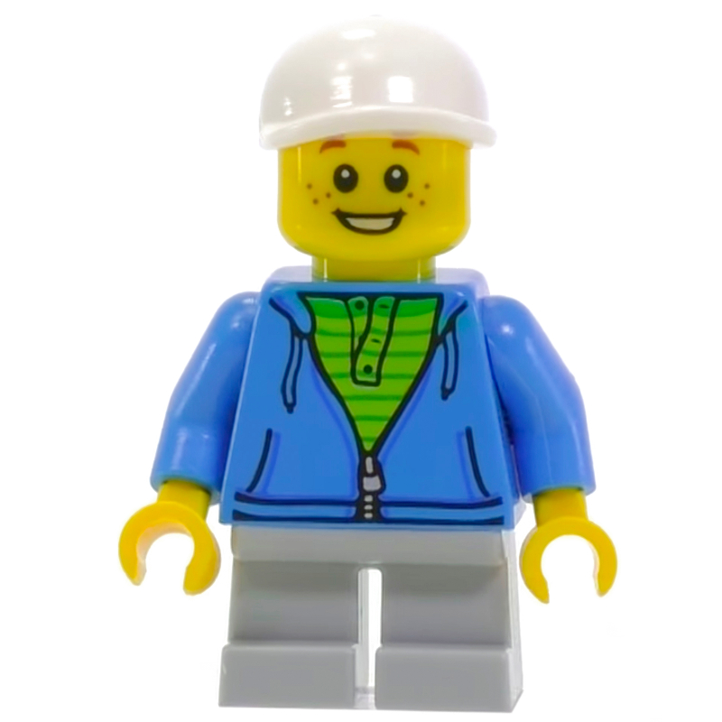 LEGO Kid, Dark Azure Torso, Light Bluish Grey Legs, White Cap (fig-008417)