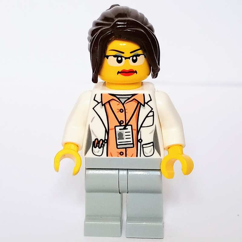 LEGO White Torso Lab Coat, Light Bluish Grey Legs, Dark Brown Hair (fig-008427)