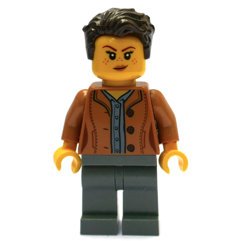 LEGO Medium Nougat Torso, Dark Bluish Grey Legs, Dark Brown Hair (fig-008431)
