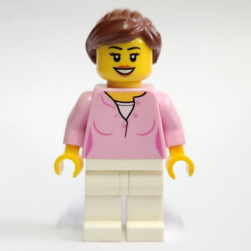 LEGO Bright Pink Torso, White Legs, Reddish Brown Hair (fig-008432)